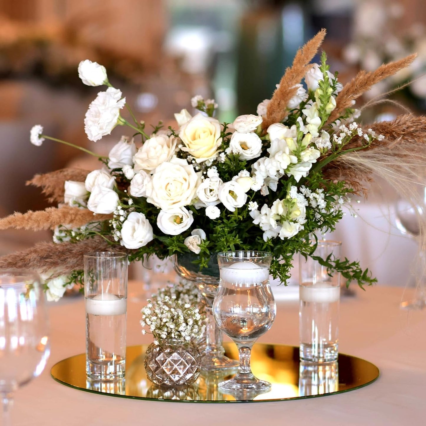 Thyle 12 Pcs 10 Inch Acrylic Round Mirrors for Tables Centerpieces Circle Mirrors Candle Plates for Wall Wedding Table Centerpieces for Baby Shower Party, Thickness 1 mm (Gold)