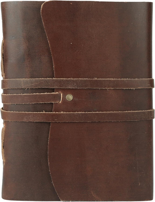 Dark Tan Leather Journal 8x6 | Handmade Vintage Notebook with Unlined Cotton Paper | Rustic Writing Diary & Sketchbook | Antique Travel Journal for Men & Women