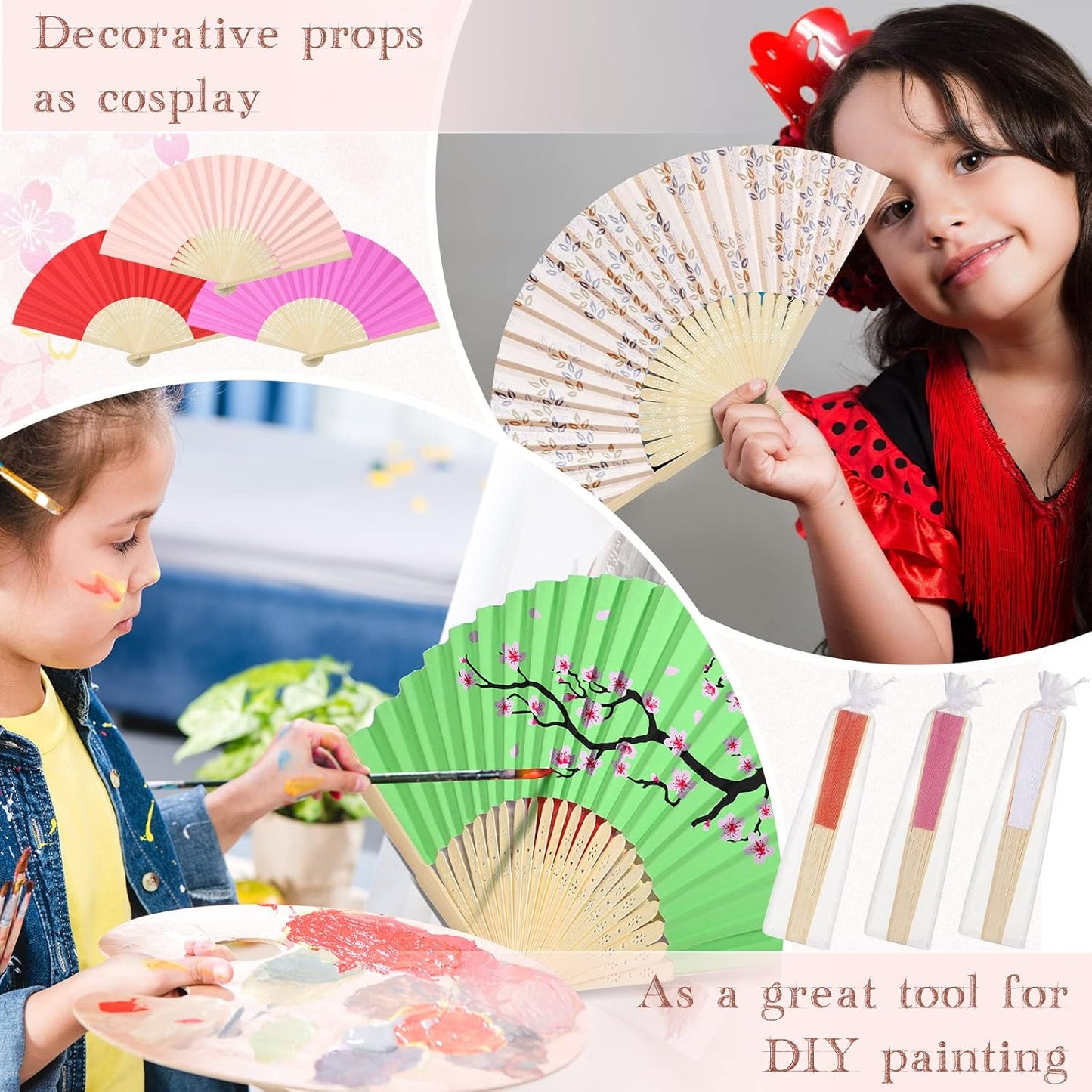 Chunful 100 Pieces Paper Hand Fan Multicolor Bamboo Folding Fans Handheld Chinese Decorative with Organza Bags for Wedding Bridal Church Dancing Home Craft DIY Decoration Party Favors Summer