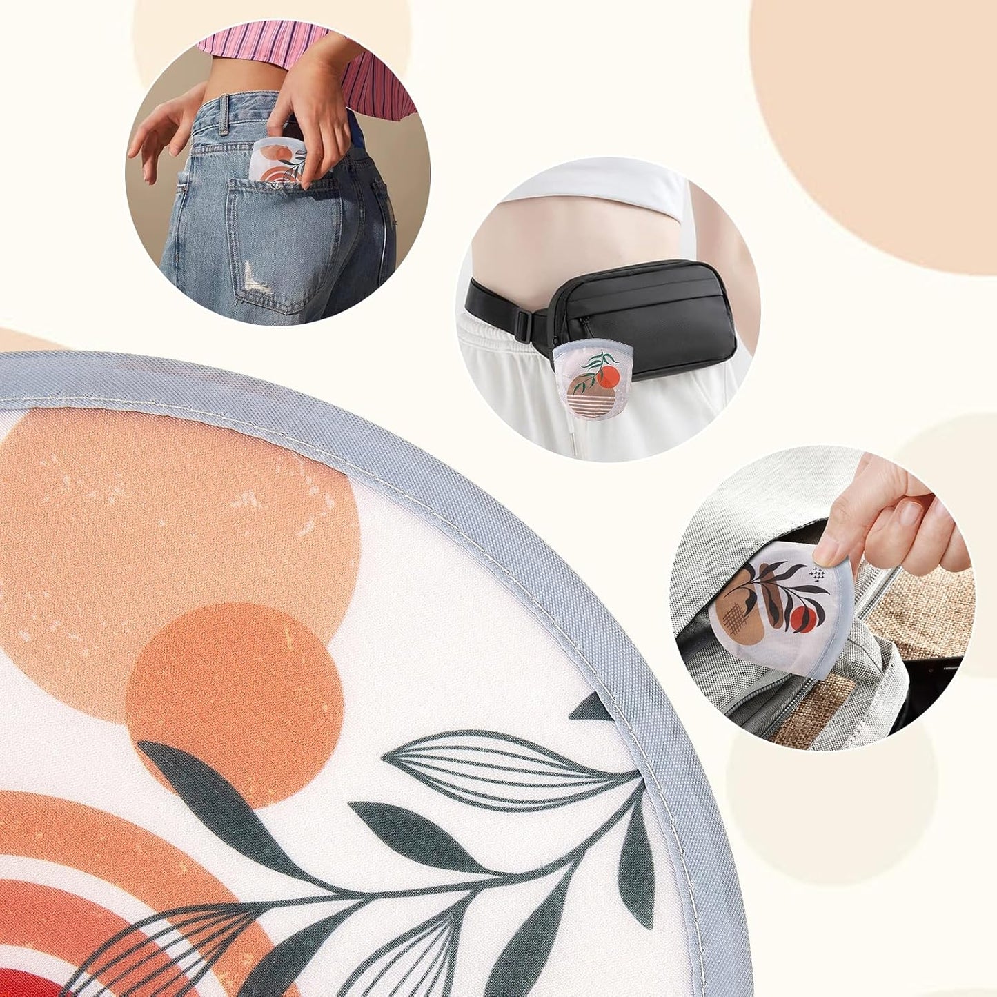 4Pcs Bohemian Round Foldable Hand Fan Japanese Foldable Fan Style Handheld Compact Cooling Fans,Round Folding Fan for Outdoor Games,Xmas Decoration,Festival,Party Favors,Travel,Events