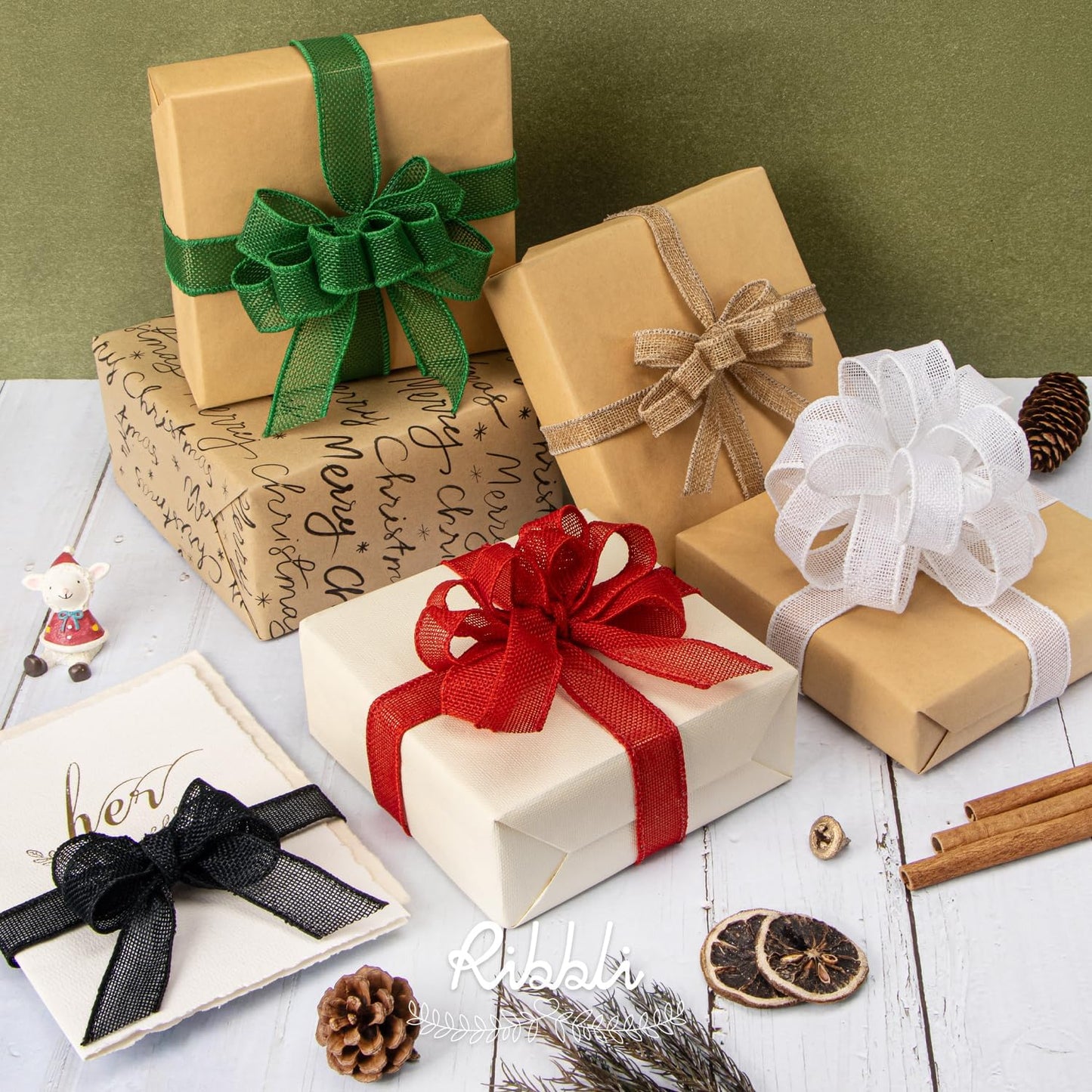 Ribbli Natural Burlap Wired Ribbon, 1” Inch x Continuous 20 Yard, Wired Edge Ribbon for Wreaths,Big Bows,Tree Decoration,Outdoor Decoration