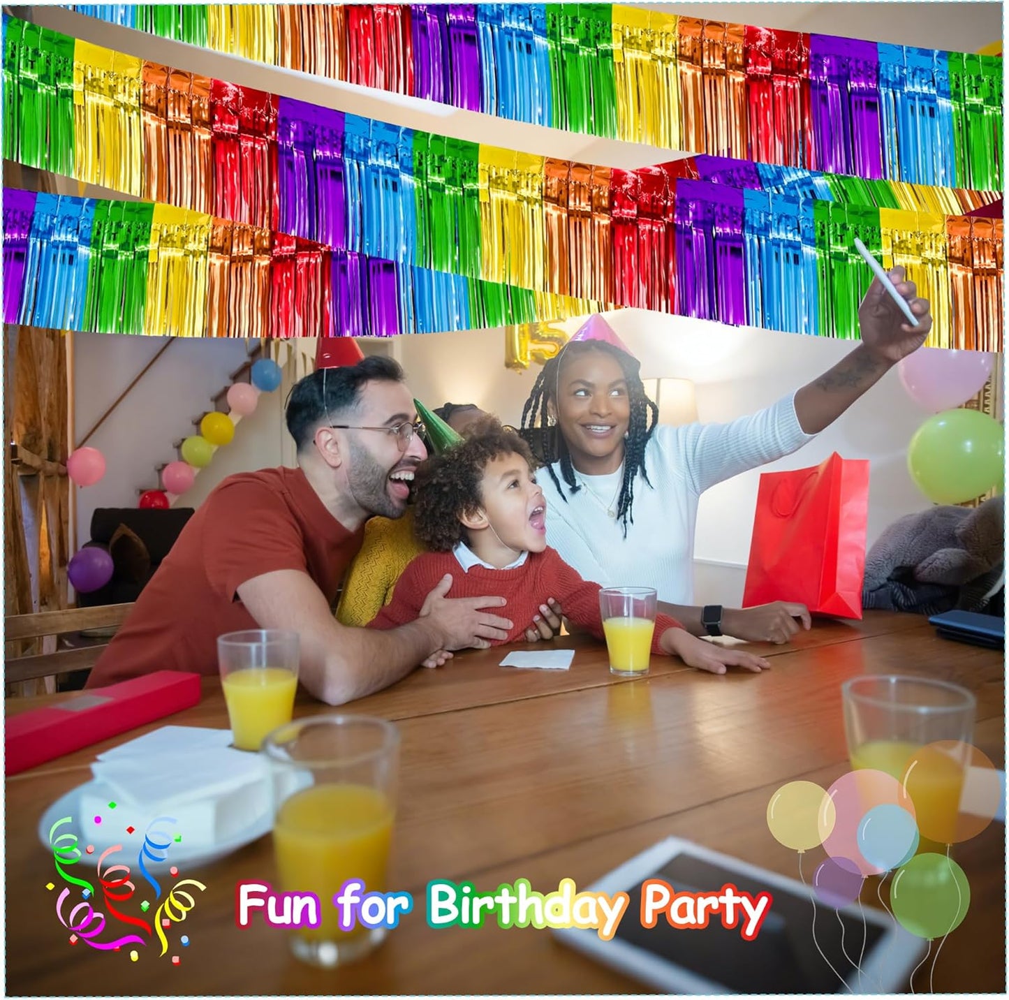 4 Pack 10 Feet Colorful Foil Fringe Garland Rainbow Tinsel Streamers Banner Fringe Curtain Banner for Parade Floats Graduation Homecoming Carnival Birthday Pride Party Decor (Rainbow)