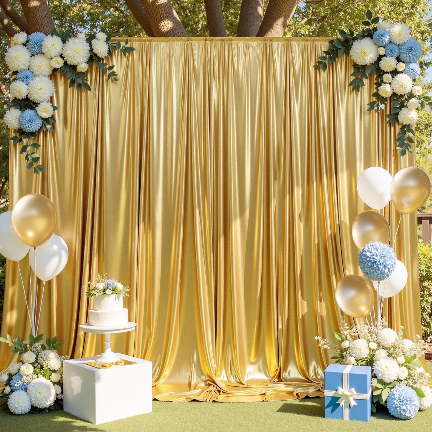 30ft x 10ft Gold Sequin Backdrop Curtain for Parties, Wrinkle Free Thick Glitter Photo Backdrop Drapes 6 Panels 5x10FT Back Drop Cloth Shiny Fabric for Wedding Birthday Photography Background