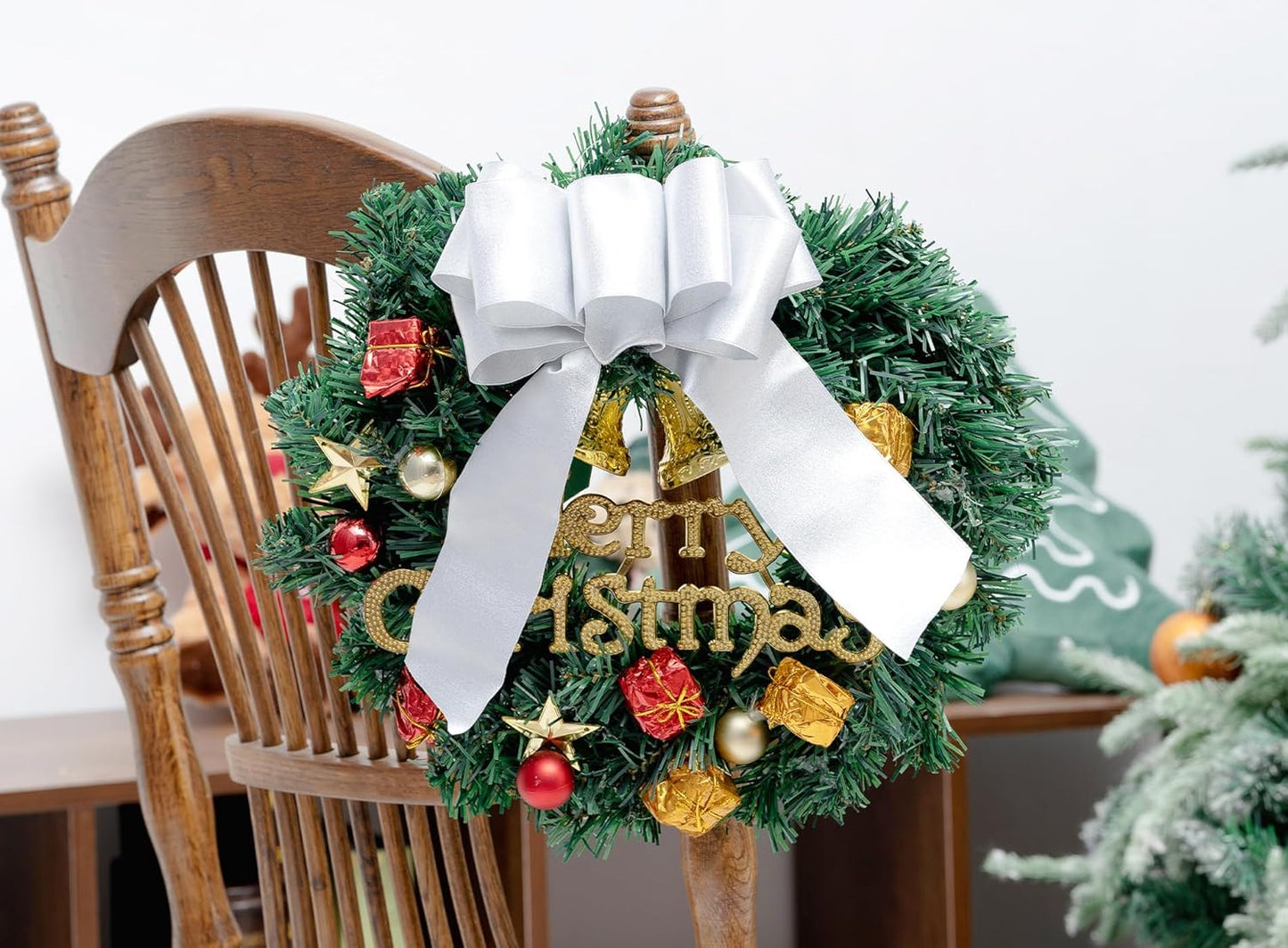 White Satin Wired Ribbon 2-1/2 Inch Double-Faced Sliver Glitter Christmas Ribbons for Wreath, Tree Decoration, Gift Wrapping, Home Decor 10 Yards