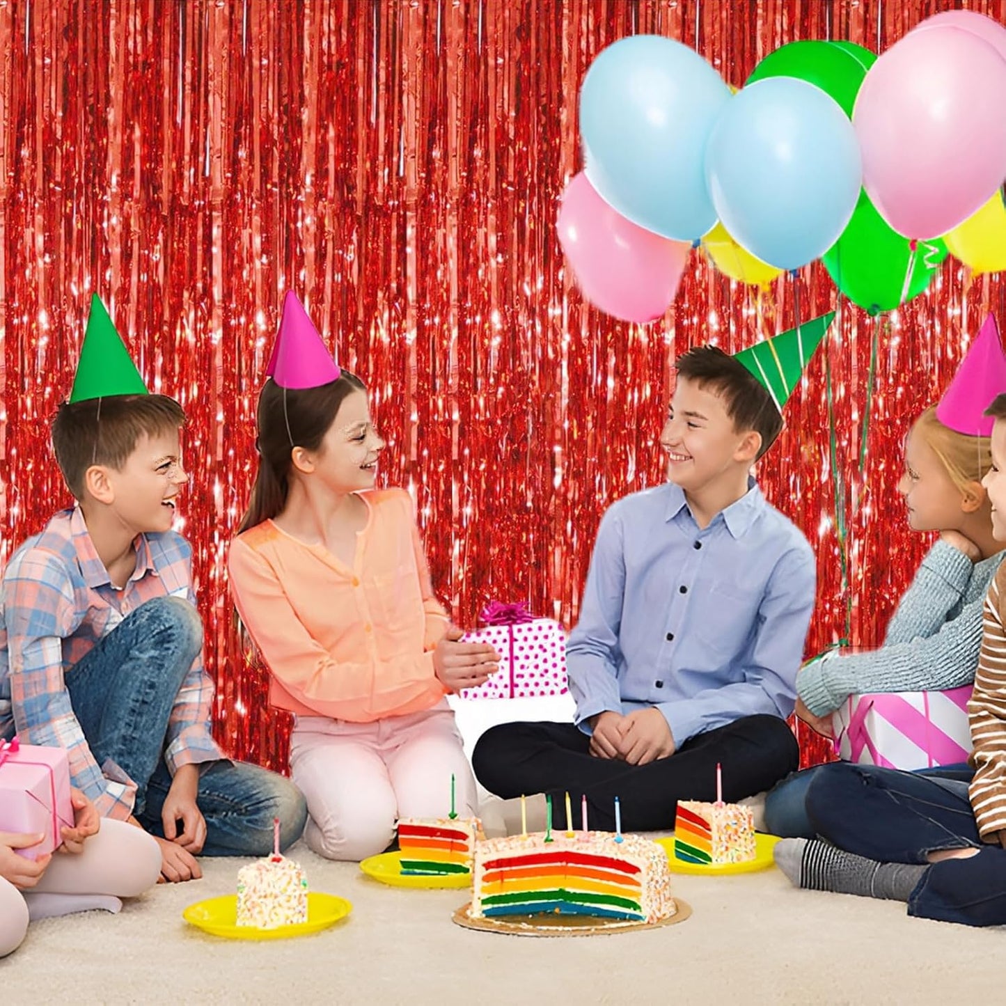 Red Foil Fringe Curtain 3.3×8.3FT 6 Packs, Metallic Tinsel Curtains Party Streamers for Birthday Graduation Baby Shower Decoration (6pcs,3.3FT×8.3FT, Red)