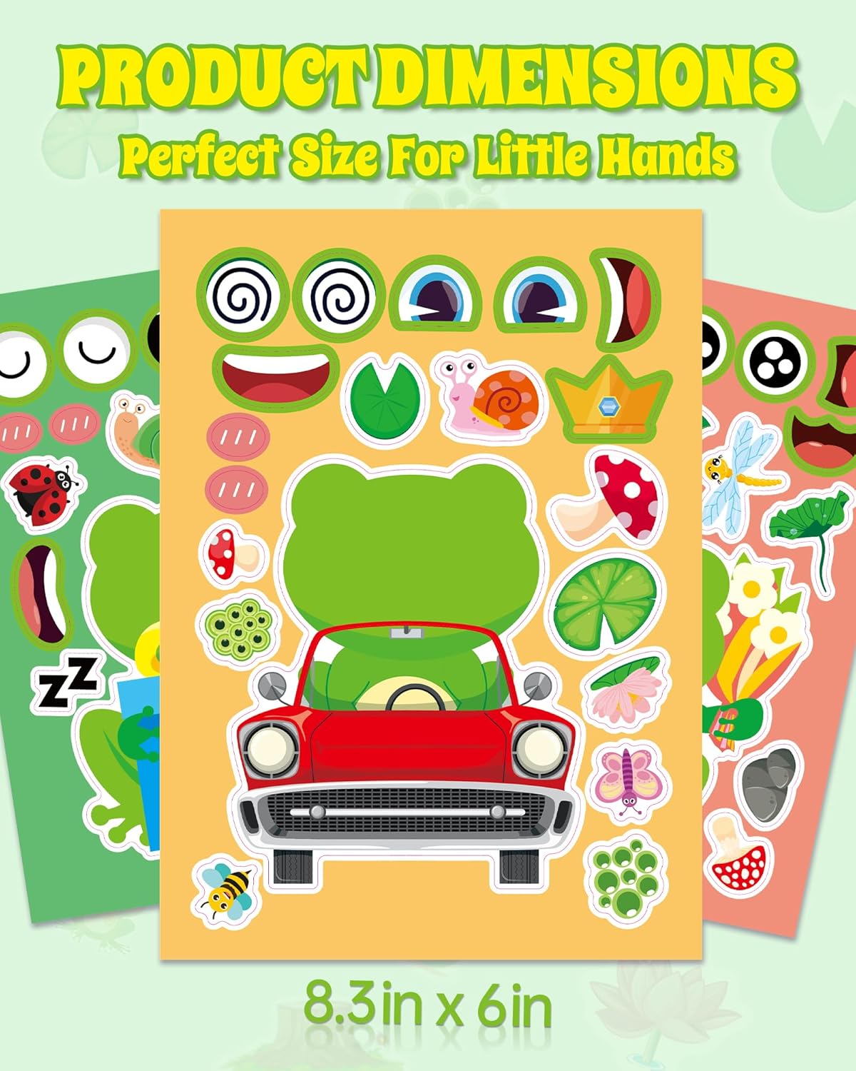 Aowplc 32 Sheets Frog Make-a-Face Stickers for Kids 8 Cute Designs Frog Craft Activities & Party Favors