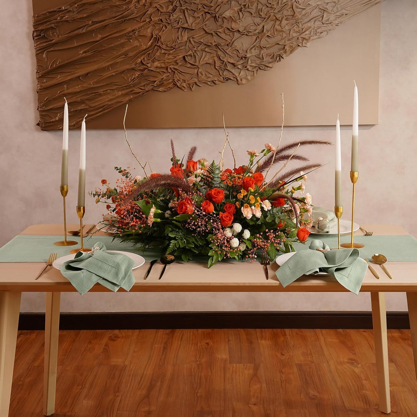 Linen Table Runner 72 inches Long – Hemstitch, 100% Pure Linen Sage Green Dining Table Runner 14 x 72 Inch for Spring, Summer, Wedding Decorations, Gift – Elara