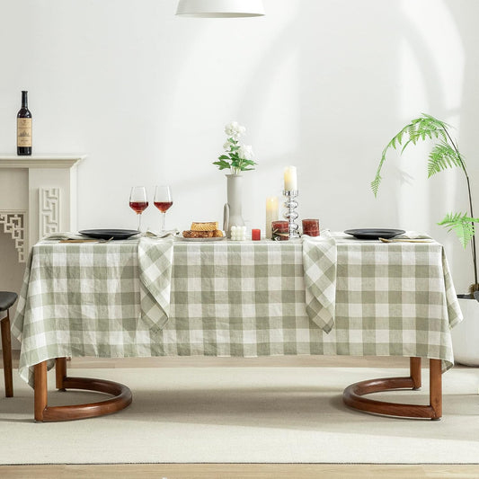 EVERLY 100% Yarn-Dyed Linen Rectangle Tablecloths 60x108Inches for Dining,Buffet Parties,Picnic,Events and Restaurants,Decorative Halloween,Thanksgiving Machine Washable Tablecloths-Sage Green Plaid