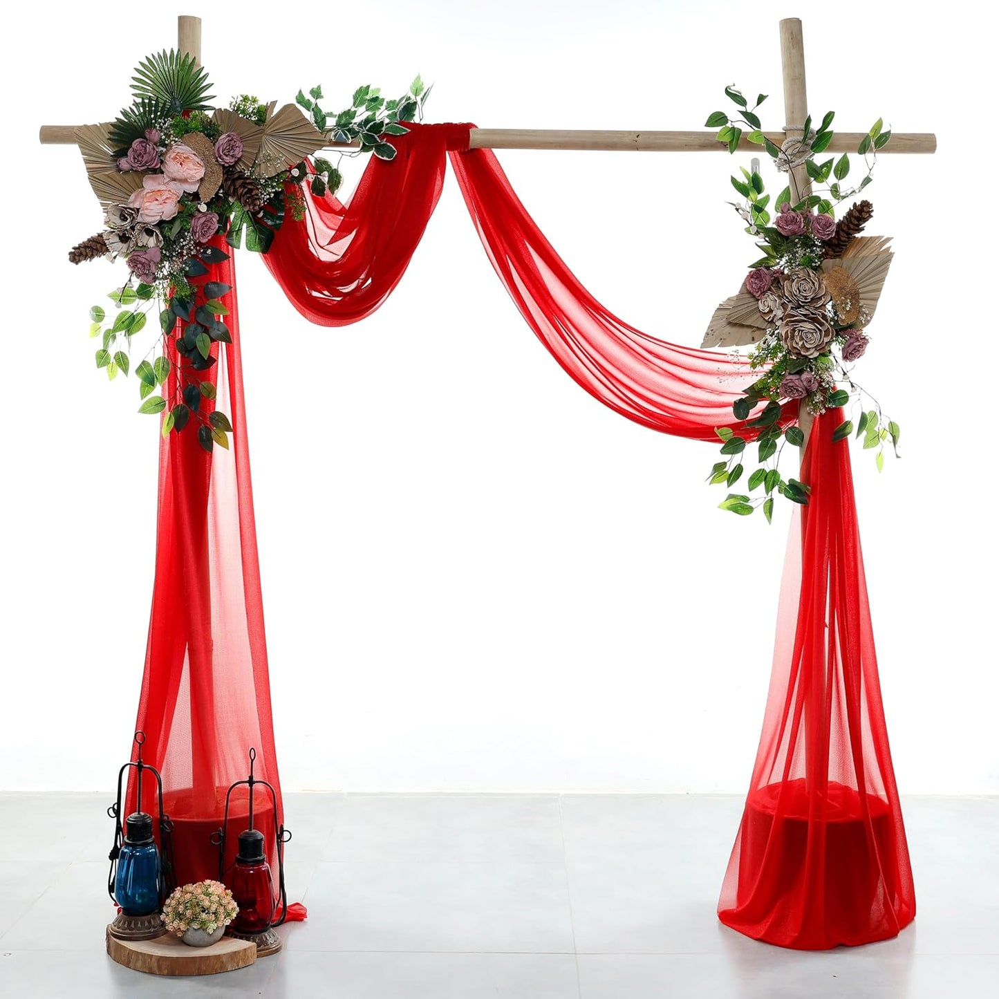 VDS Pack of 1 Panel (30 Inch X 50 Feet) Wedding Arch Draping Fabric Sheer Chiffon Fabric Drapery for Wedding Ceremony Reception Swag Backdrop Canopy Chuppah ARBO Altars Decoration (Red)