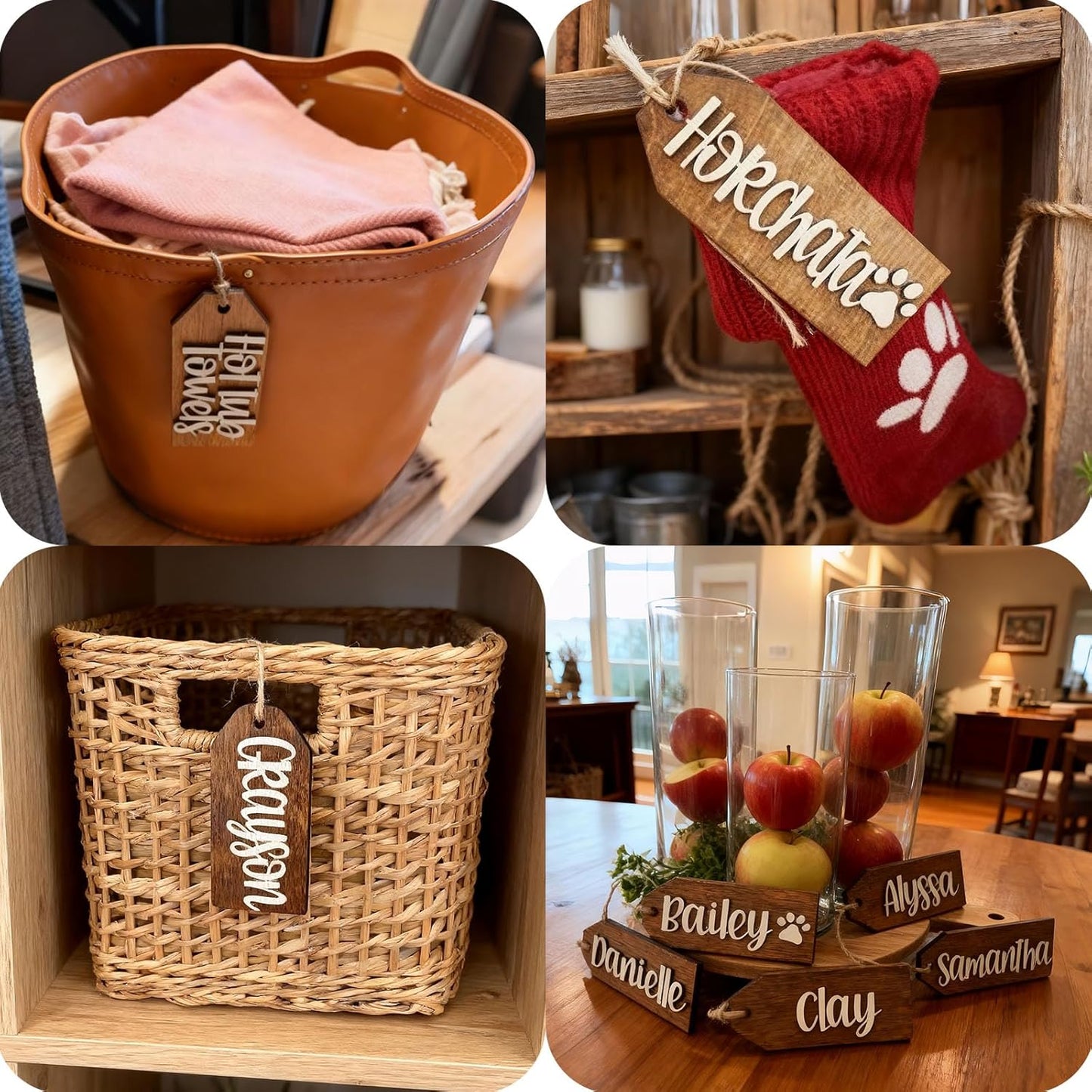 2Pcs Personalized Christmas Stocking Name Tags Custom Wooden Stocking Name Tag Customized Letters Tags Custom Xmas Stockings Hanging Tag Gifts for Christmas Stockings