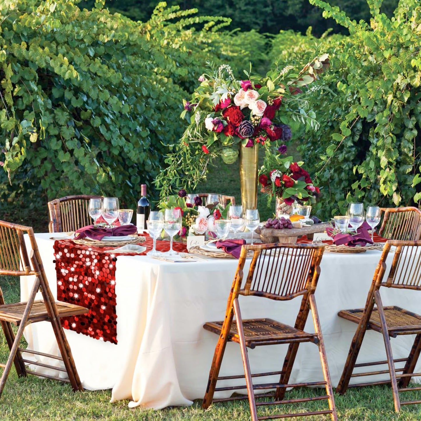 VHH Sequin Table Runner 12 x 108 inches Red Table Runner, Glitter Runner for Party Wedding Birthday, Party Spring Easter Rustic, Birthday Supplies Decorations (1 Pack).