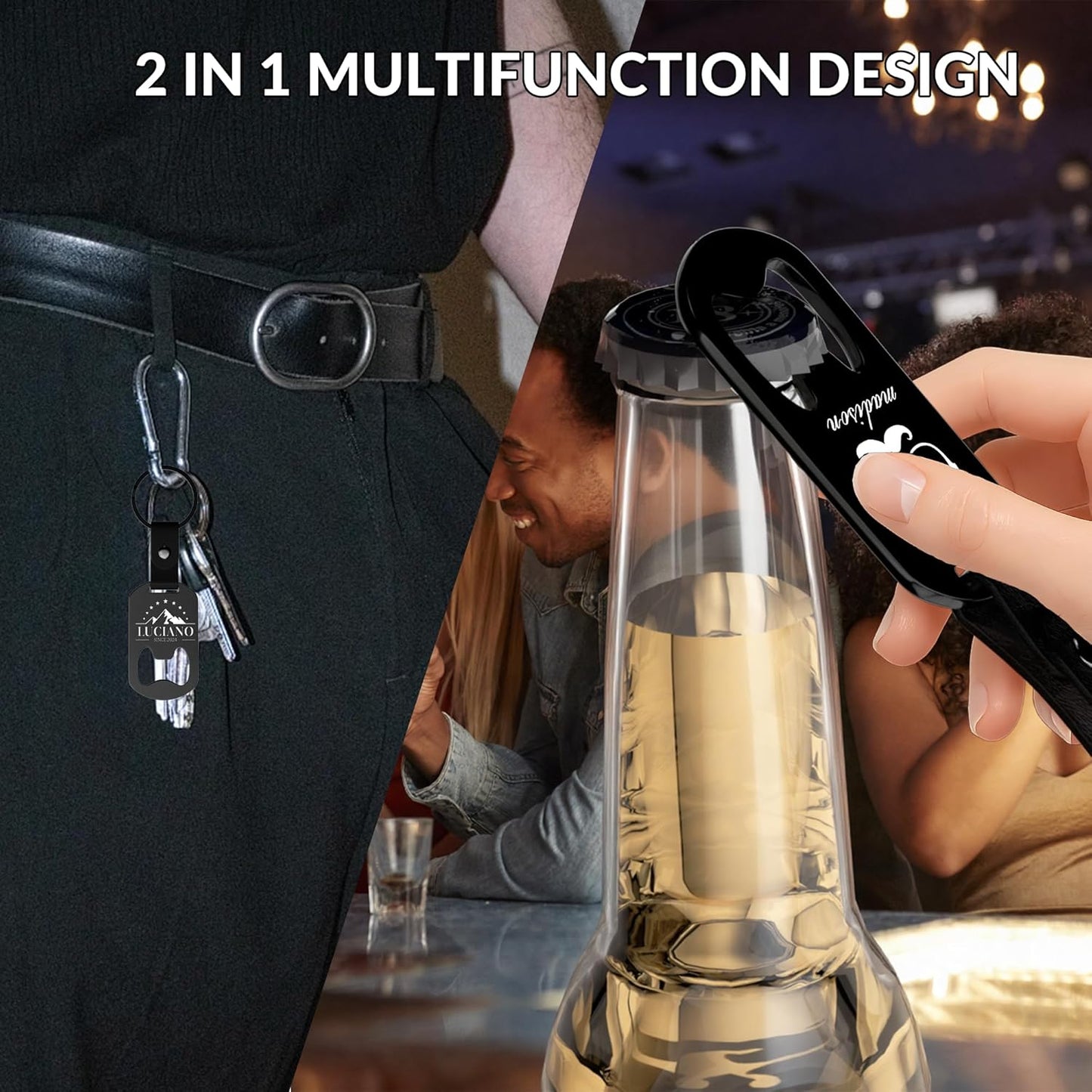2 in 1 Personalized Bottle Openers Keychains Bulk,Pack 5-100 Flat Metal Custom Keychain with Your Text/Logo/QR Code, Unique Multitools for Wedding Party Favor, Bar, Promotion, Gift (Black)