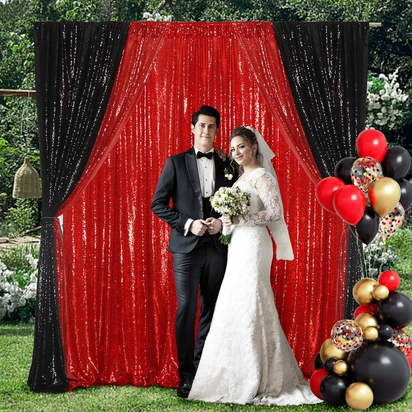 Poise3EHome 4x8ft Red Sequin Backdrop, Upgrade Shimmer Backdrop for Wedding Decor, Party Photo Booths, and Event Decorations