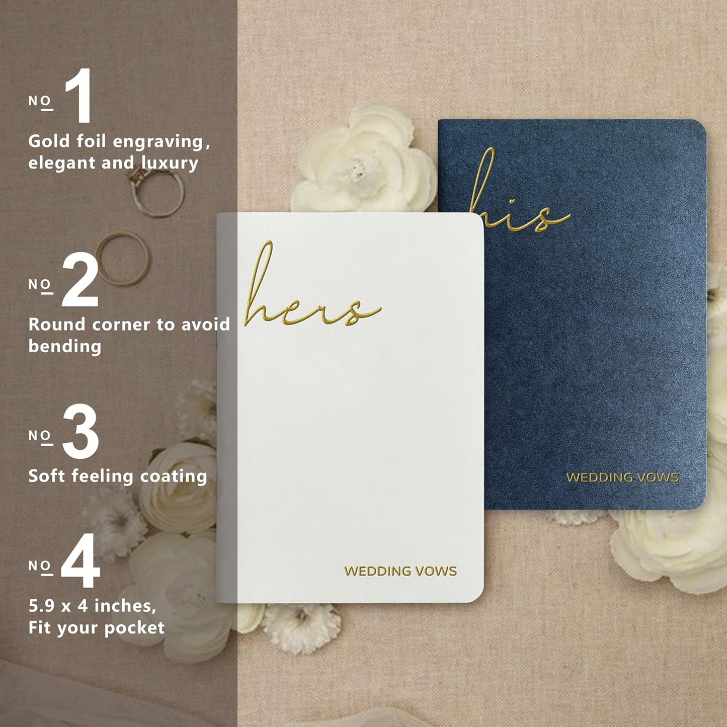 Vow Books His and Hers Wedding Vow Books wtih Soft Touch Gold Foil Engraving Wedding Essentials Wedding Accessories(XZ-HH-Navy)