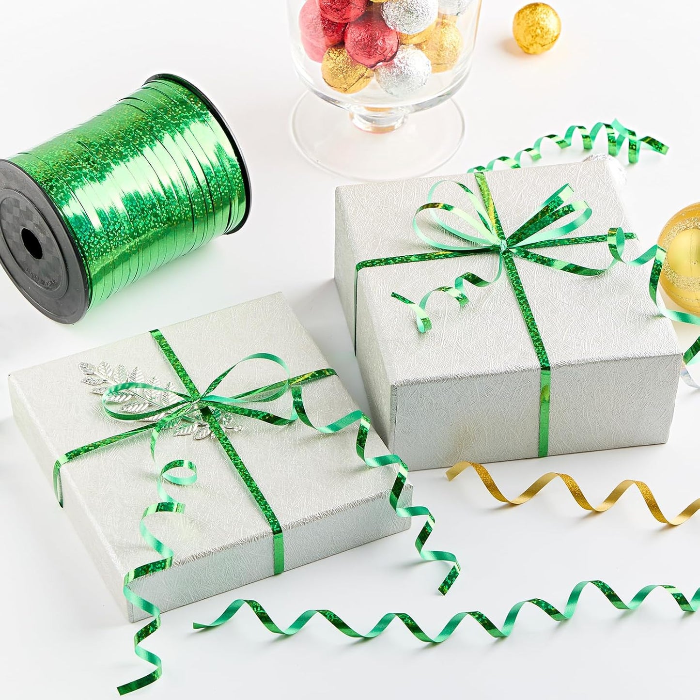 500 Yards Metallic Green Curling Ribbon-Balloon String-Balloon Ribbon Glitter Shiny Roll for Party Decoration, Gift Wrapping,Christmas, Art Crafts