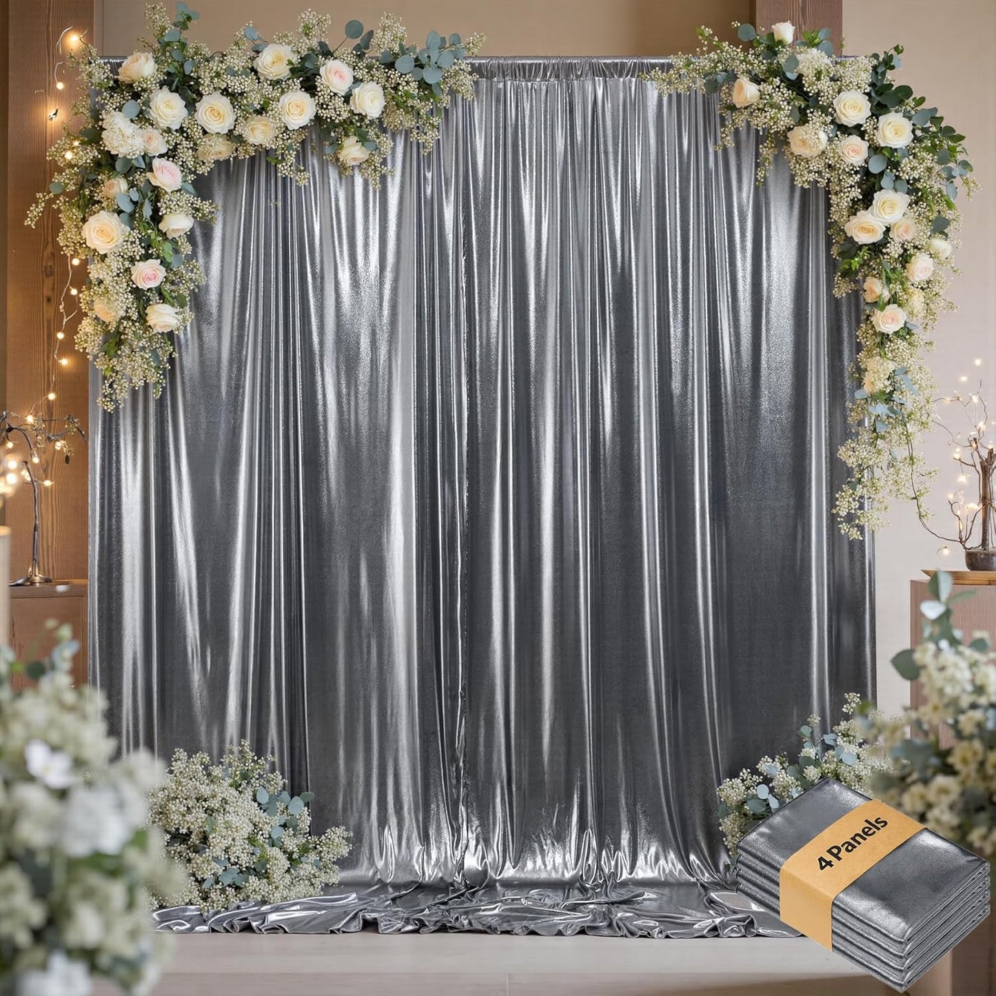 20ftx10ft Black Silver Glitter Sequin Backdrop Curtain for Parties, Wrinkle Free Sparking Backdrop Drapes, 4 Panels 5x10ft Shimmer Photo Back Drop Cloth for Wedding Birthday Photography