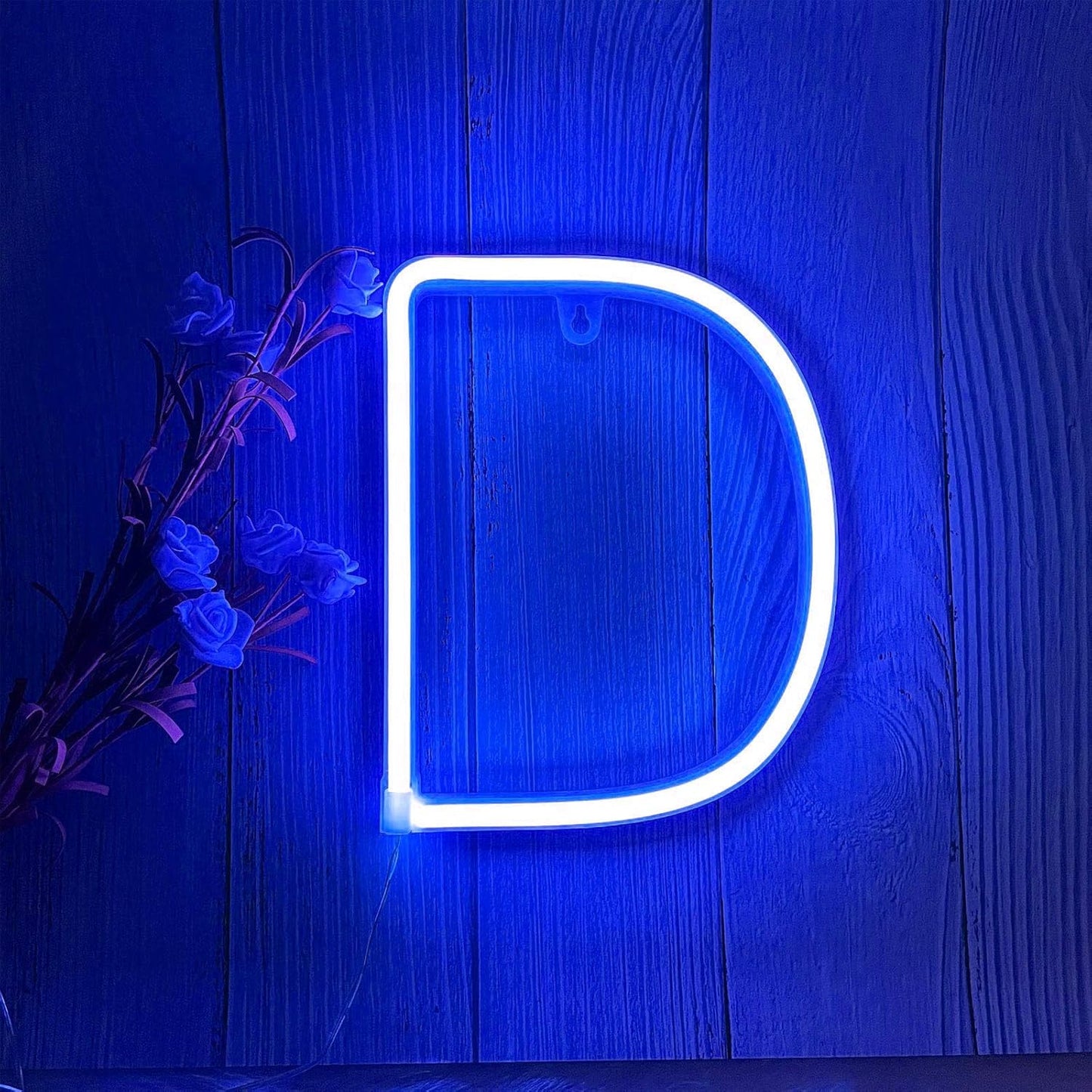 ENUOLI LED Blue Neon Letter Signs Night Light Battery or USB Operated LED Marquee Letters Neon Art Decorative Lights Wall Decor for Children Baby Room Christmas Wedding Party Decoration(D)