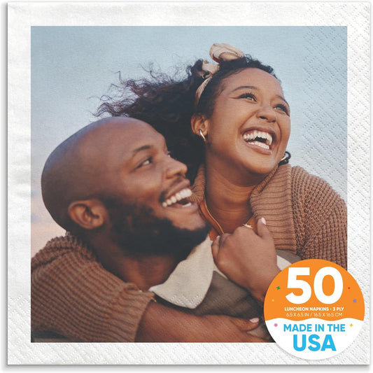 Big Dot of Happiness Custom Photo Party Napkins, Personalized Engagement, Wedding, Graduation, Birthday Decor, White 3-Ply Paper Luncheon Napkins - 50 Count