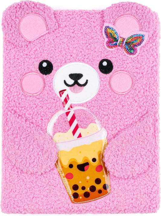 VOTUM Fuzzy Sketch Book: Personalized Artist Sketchbook: Sketching, Drawing and Creative Doodling. Notebook and Sketchbook to Draw and Journal (Pink Bear)