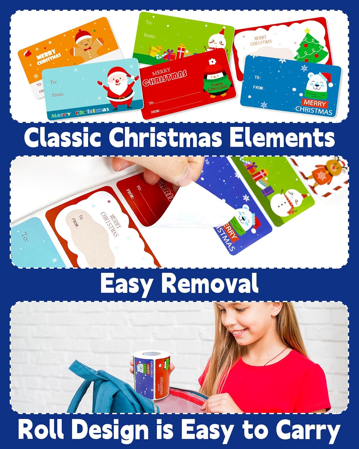 Greingways 500 Christmas Name Tags Stickers - Self Adhesive Labels for Gifts, Bags, Boxes, Wrapping Paper, Christmas Gift Tags Xmas Labels for Gifts Bags Boxes Xmas Holiday Wrapping Paper