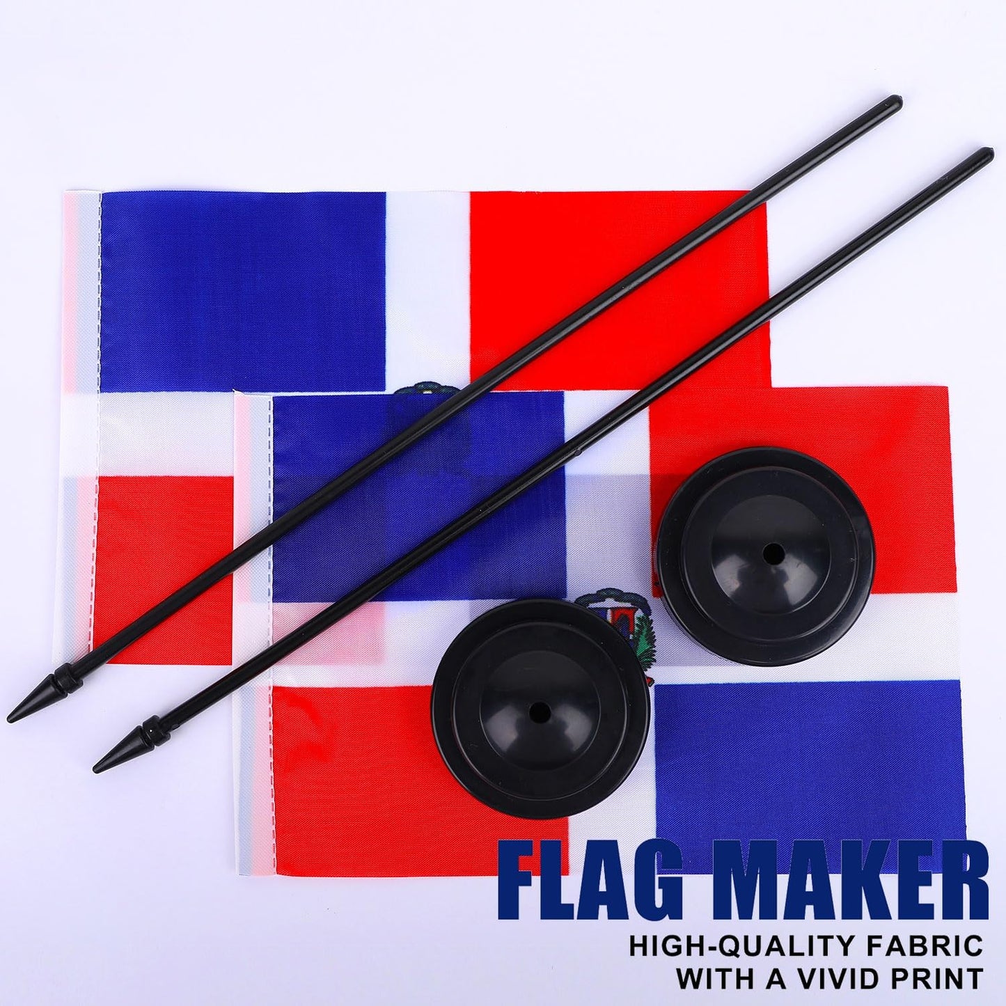 Dominican Republic Desk Flag 12" Solid Pole Deluxe Set Dominican Republic Flags Banner Mini Small Dominican Office Table Flags with Black Stand Base Desktop Decorations(2Pack)