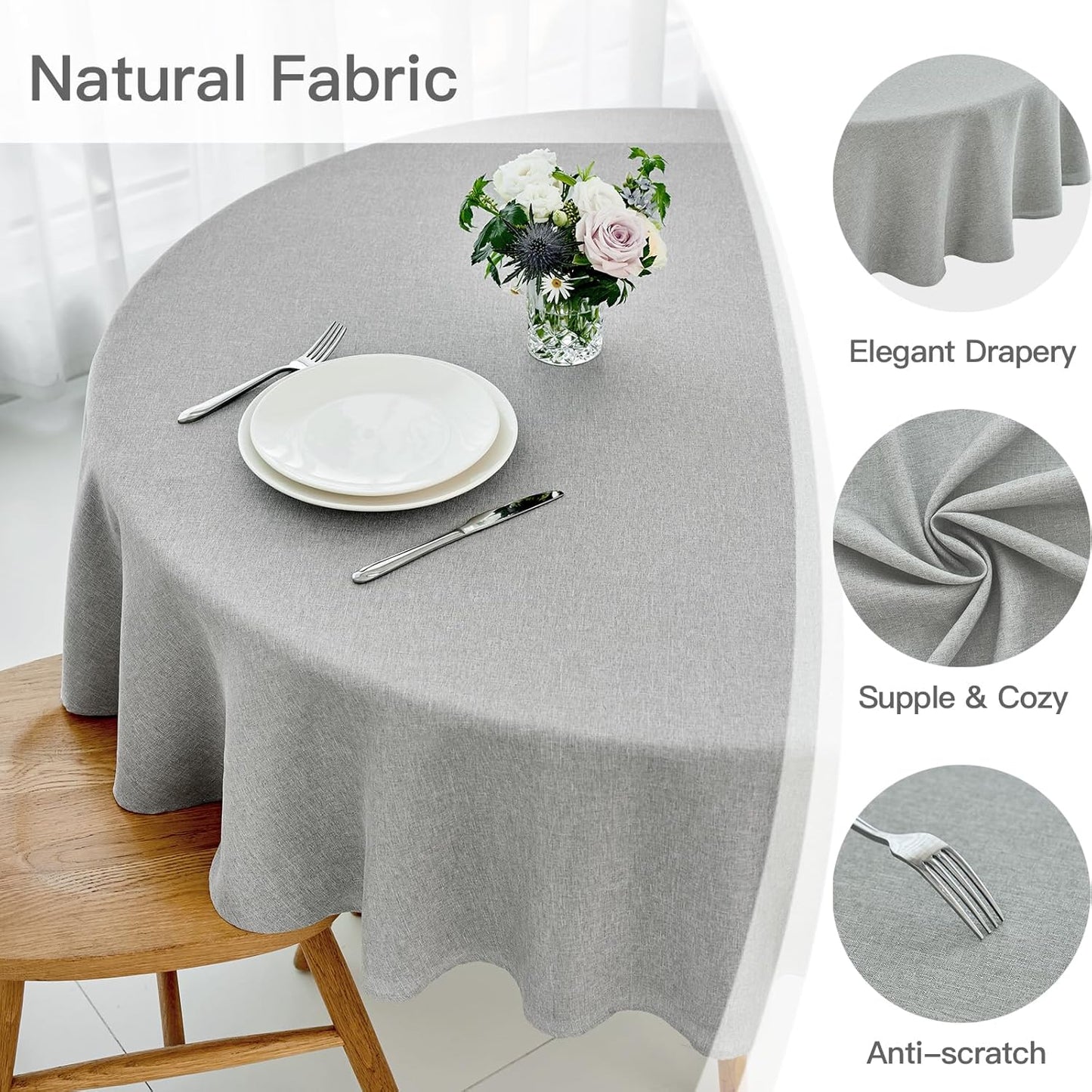 maxmill Linen Textured Tablecloth Spill-Proof Stainproof Wrinkle Free Washable Fabric Table Cloth for Circular Table Cover, Dining Room Buffet Banquet Party Holiday Dinner, Round 70 Inch Light Grey