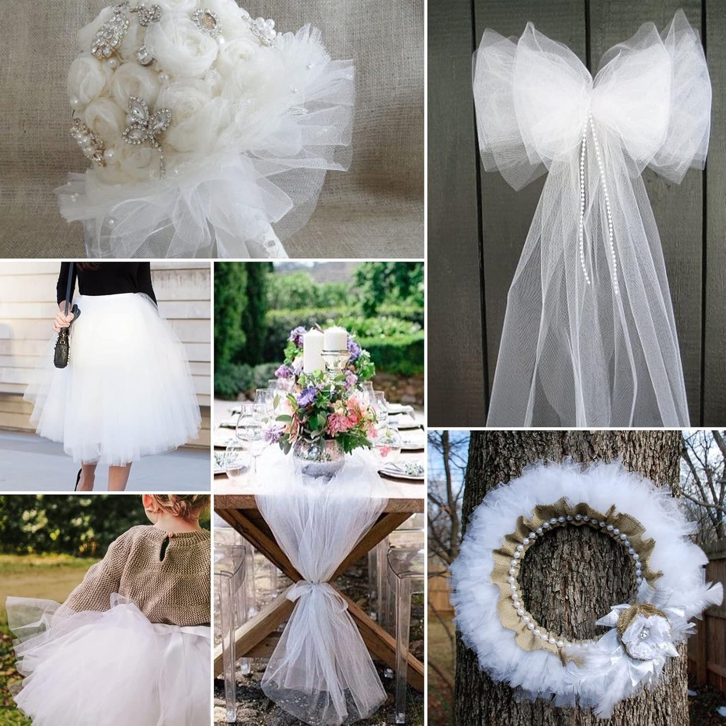 White Tulle Fabric Rolls 6 Inch by 100 Yards (300 feet) Fabric Spool Tulle Ribbon for DIY White Tutu Bow Baby Shower Birthday Party Wedding Decorations Christmas Gift Wrapping Craft Supplies