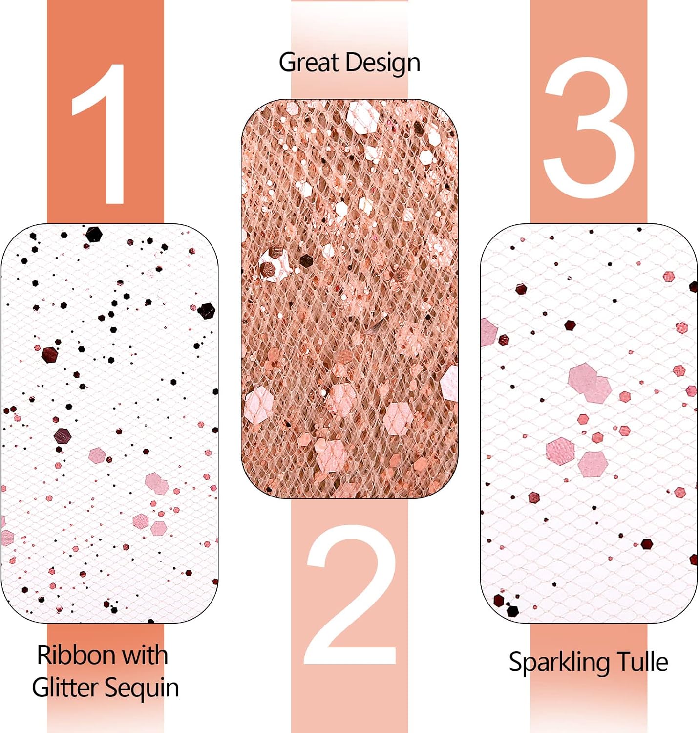 Glitter Tulle Rolls, 6” by 50 Yards (150FT) Sparkling Tulle Spool Ribbon Sequin Tulle Netting Fabric for Tutu Skirt Wedding Birthday Baby Shower (Rose Gold)