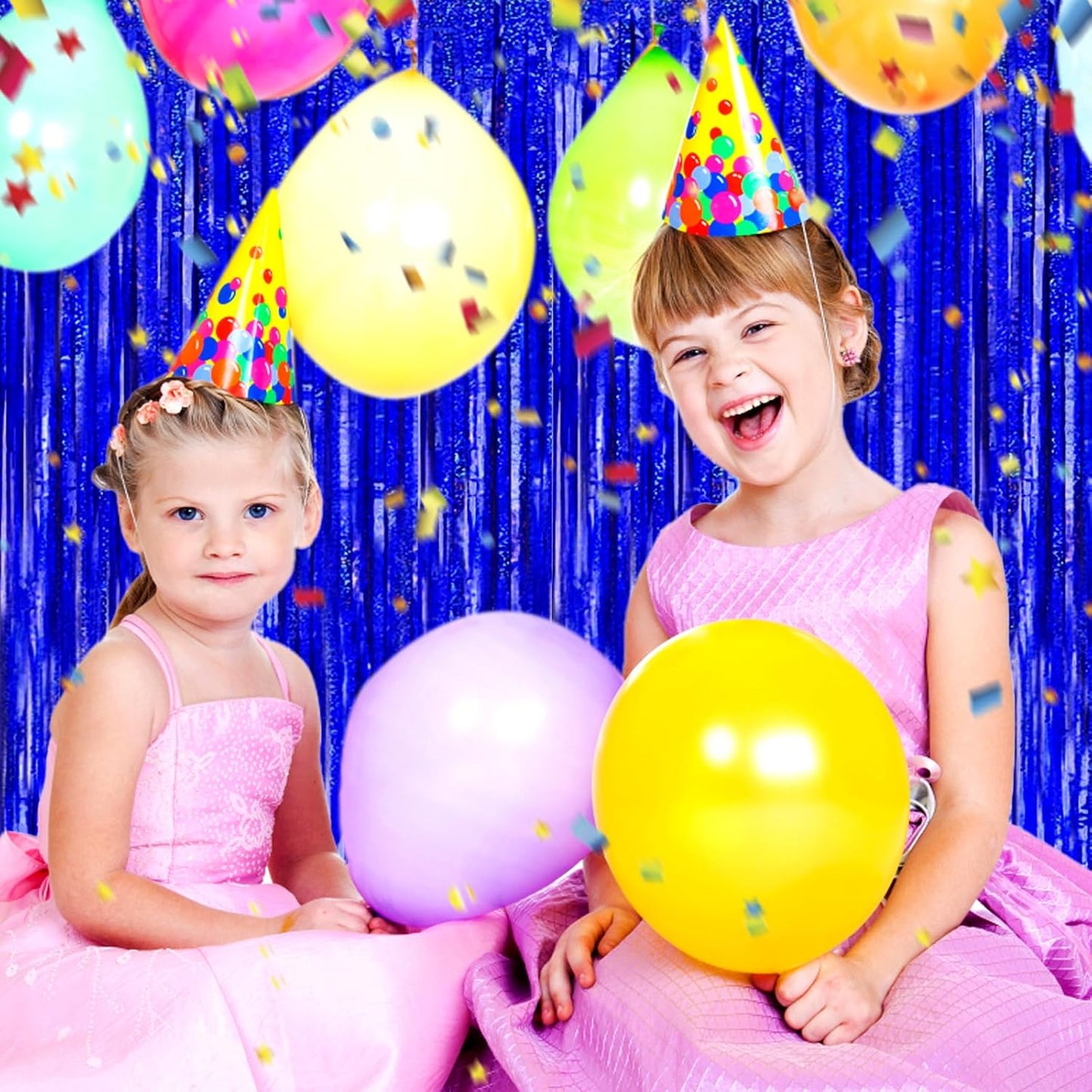 3 Pack Blue Foil Fringe Curtain Backdrop, 3.28Ft x 8.2Ft Metallic Tinsel Foil Fringe Streamer Curtains for Photo Booth, Mother's Day, Easter, Birthday, Wedding Party Decorations