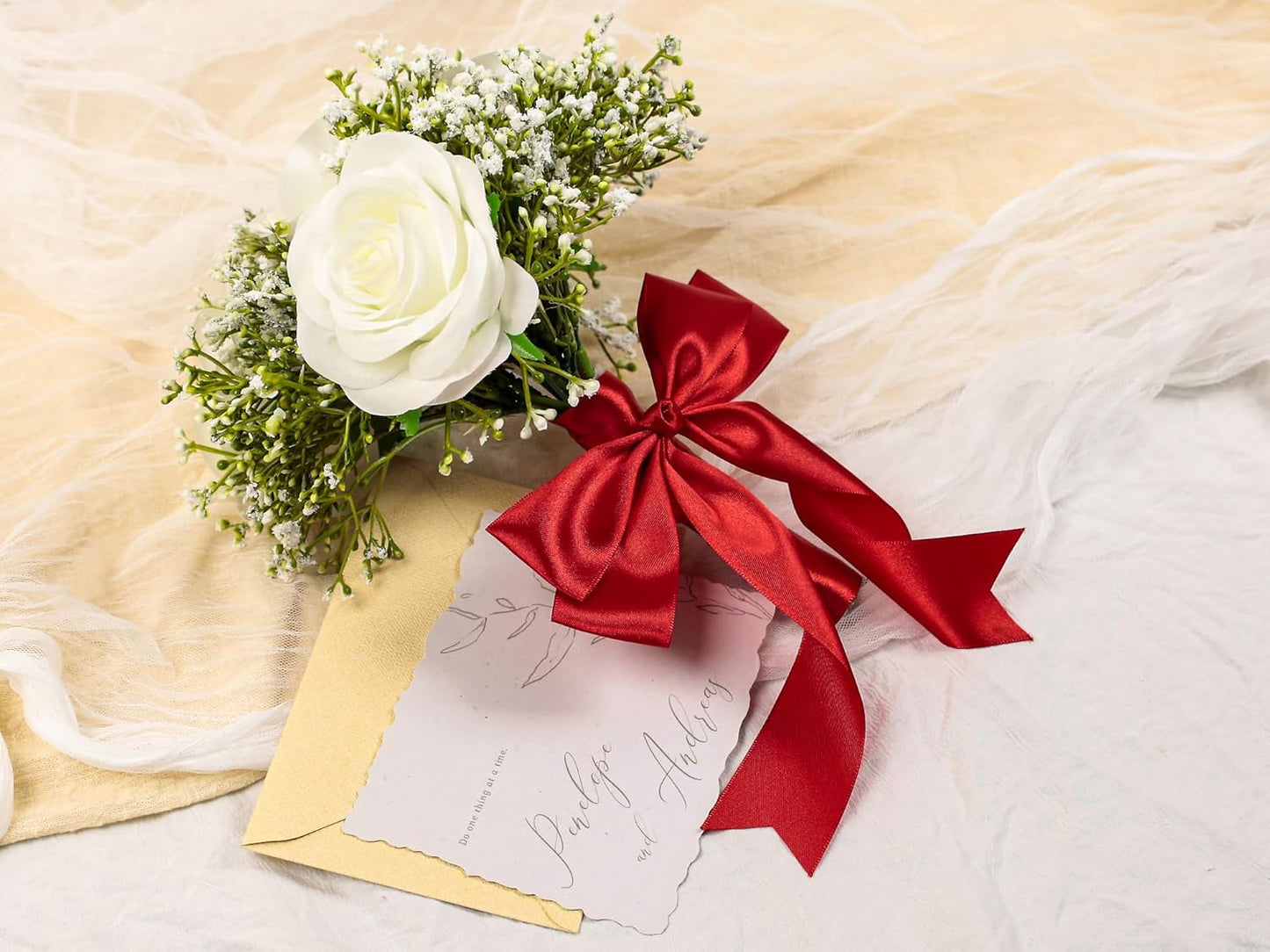 Red Satin Ribbon 1-1/2 inch X Continuous 25 Yards, Single Face Polyester Ribbon Perfect for Gift Wrapping, Flower Bouquet, Wedding Decor, Crafts, Bow Making, Sewing and More