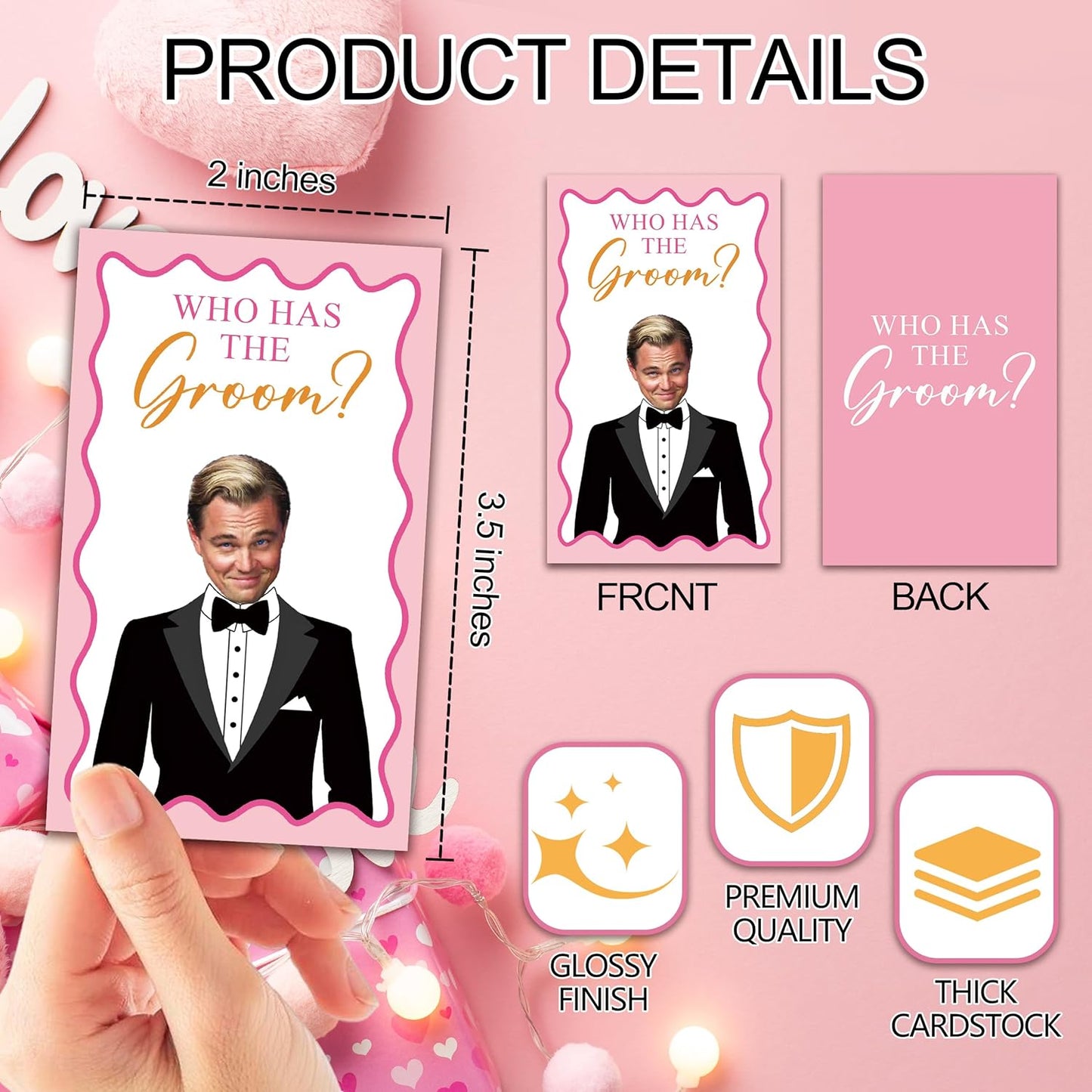 Who Has The Groom Bridal Shower Game Cards, 41Pcs Pink Wedding Shower Scratch Off Games, 3.5"x 2.1" Funny Bachelorette Party Favor Decor, Engagement Party Ideas Activities-A06