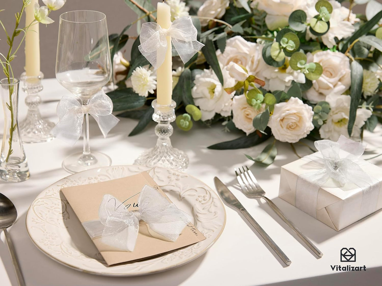 Vitalizart White Organza Ribbon 1.5" x 30 Yd Sheer Ribbons for Gift Wrapping Crafts Christmas Party Decor Bows Wedding Invitations Wreaths Bouquet