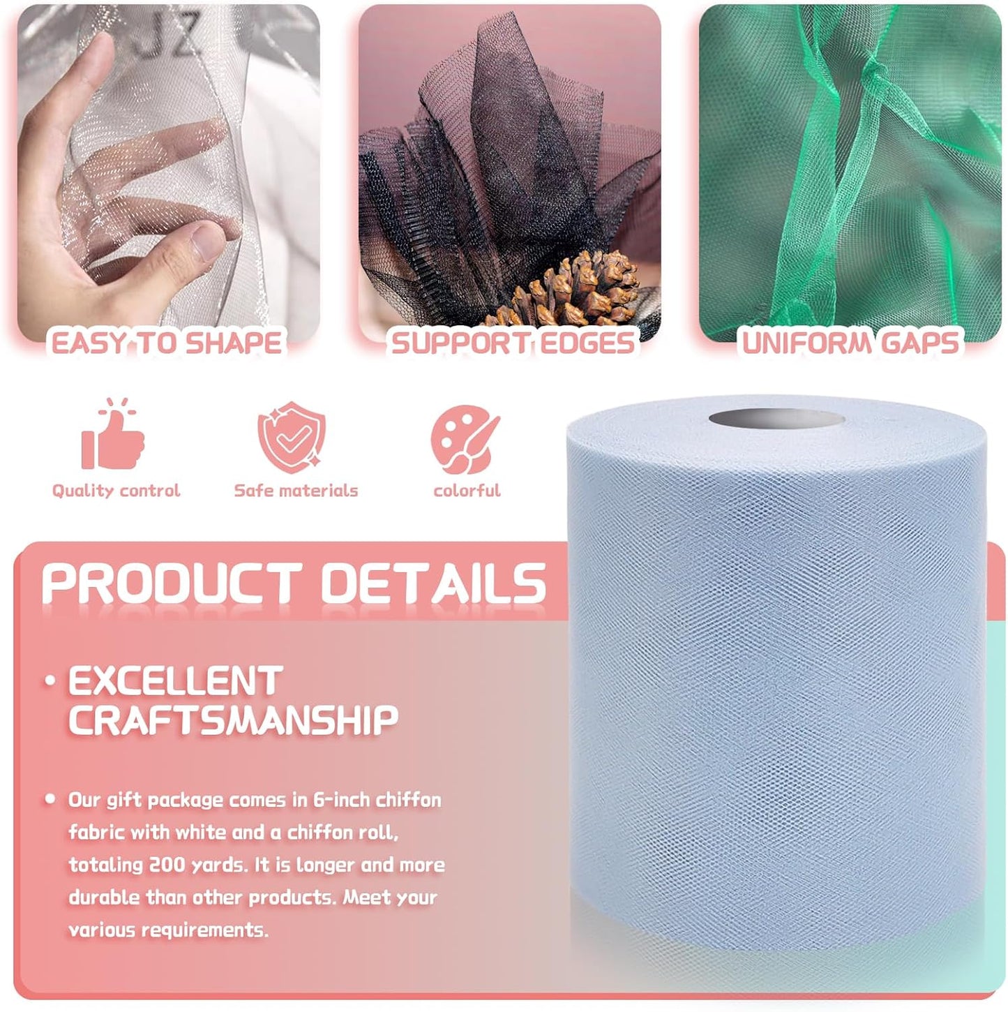 6" x 200 Yards Dusty Blue Tulle Fabric Rolls, Blue Spool Tulle Ribbon for DIY Tutu Skirt Wedding Decoration Baby Shower Birthday Party Backdrop Gift Wrapping Bow Craft Supplies