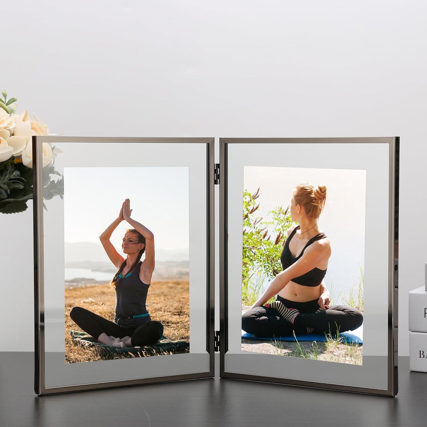 7x9'' Double Floating Frame Black For Photo Sizes 3.5x5'',4x 6'', 5x7'',6x8''For Tabletop/Shelf Photo Frame,Gift for Wedding,Thanksgiving,Christmas,Birthady,Home or Office Decor.