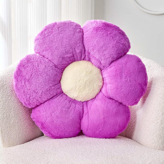 Purple Flower Pillow, 17.7" Flower Shaped Plush Decorative Throw Pillow for Bed