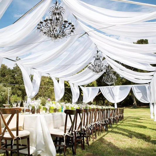 6 Panels White Wedding Ceiling Drapes 5ftx30ft Ceiling Drapes Chiffon Fabric Arch Draping Sheer Curtains Soft Drapery Draping Wedding Ceiling Decorations for Party Ceremony Stage Swag