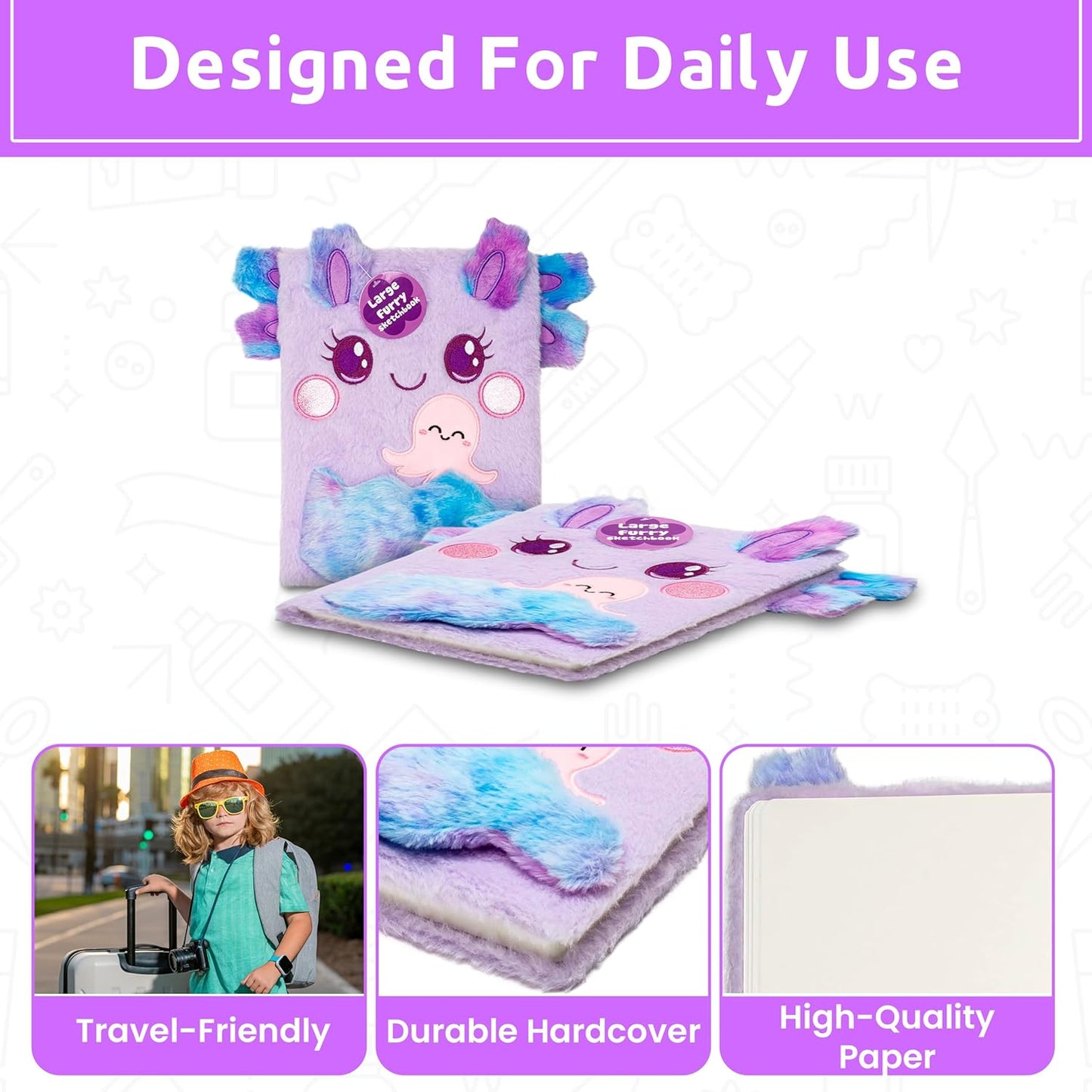 VOTUM Fuzzy Sketch Book: Personalized Artist Sketchbook: Sketching, Drawing and Creative Doodling. Notebook and Sketchbook to Draw and Journal (Axolotl)