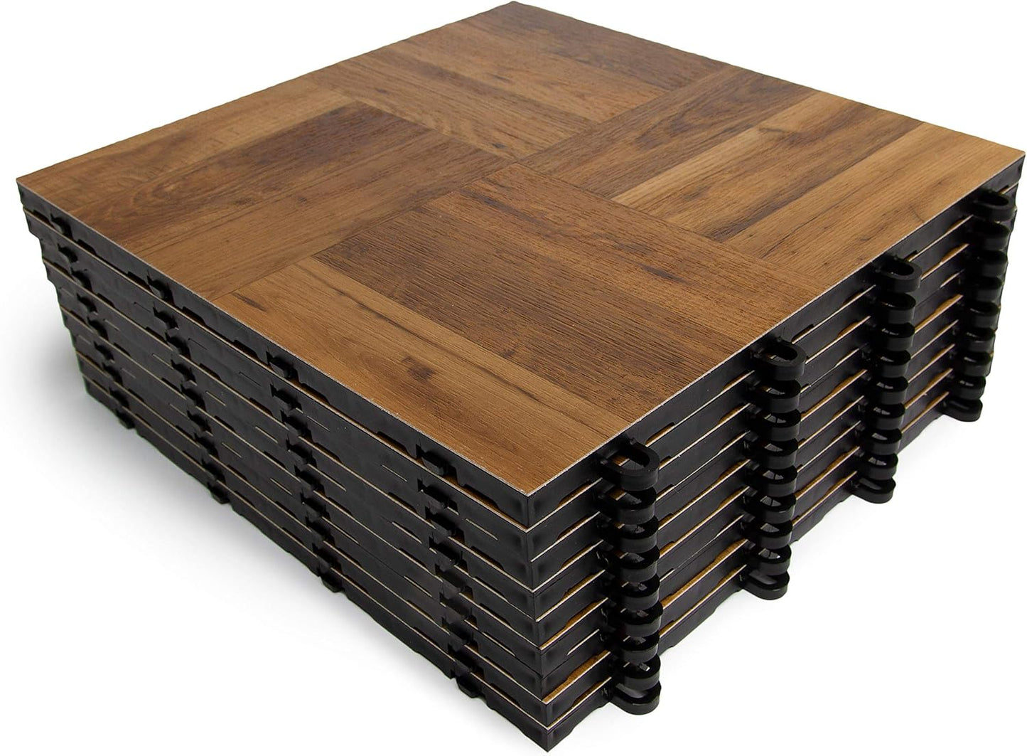 Big Floors 3X3DKOAKFLOOR Interlocking Lightweight Plastic Modular Dance Floor Kit (3' x 3'), Dark Oak, 21 Piece