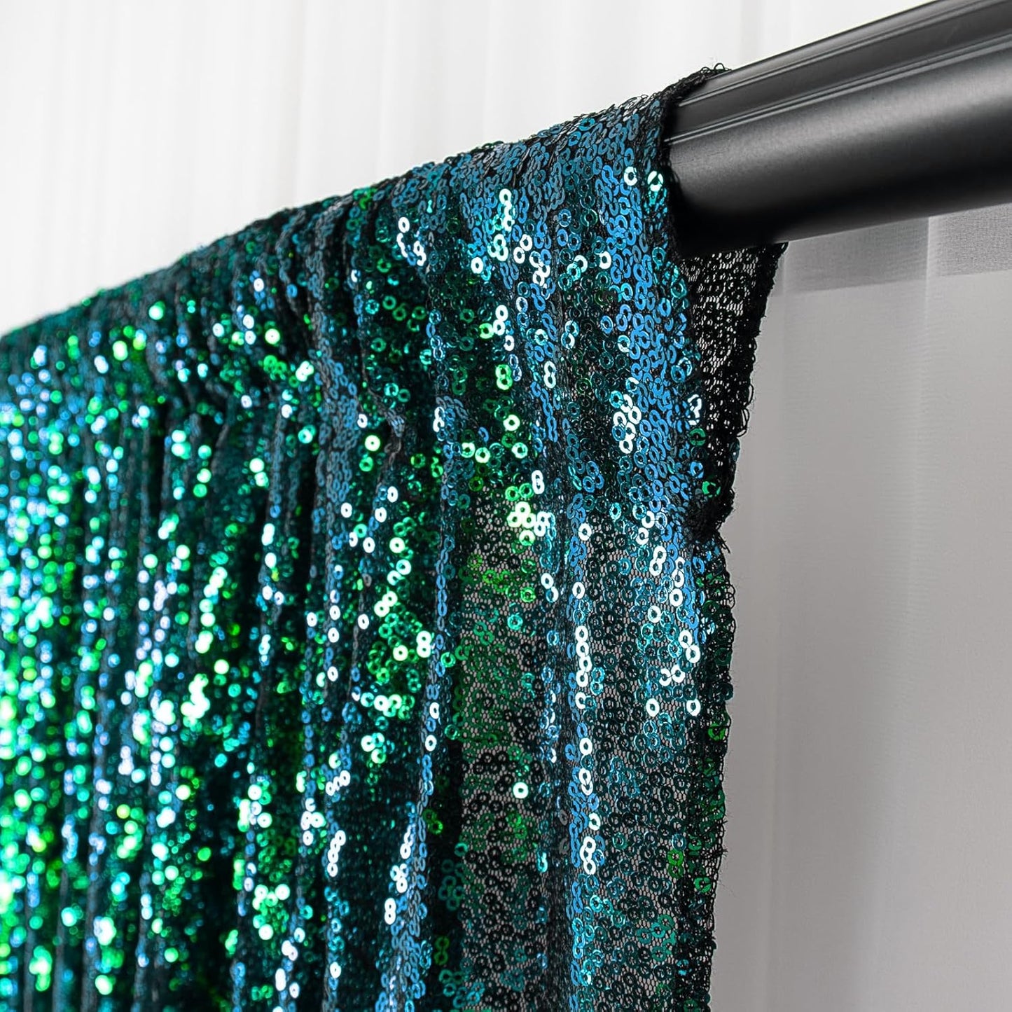DUOBAO Iridescent Green Sequin-Backdrop-Curtain 1 Panel 10FTx10FT Colorful Green Sequin Backdrop 120-Inches for Photography Wedding Glitter Graduation Photo Backdrop
