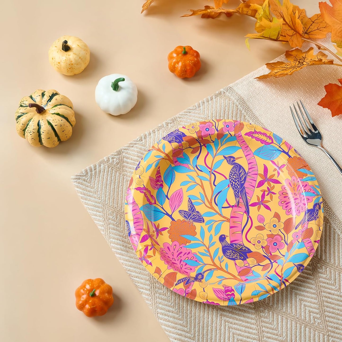 MUCHII 8.5 Inch Floral Bird Paper Plates 160 Count - 4 Vintage Designs, 40 Each - Decorative Disposable Dessert Plates for Parties, Wedding, Shower, Tea Party