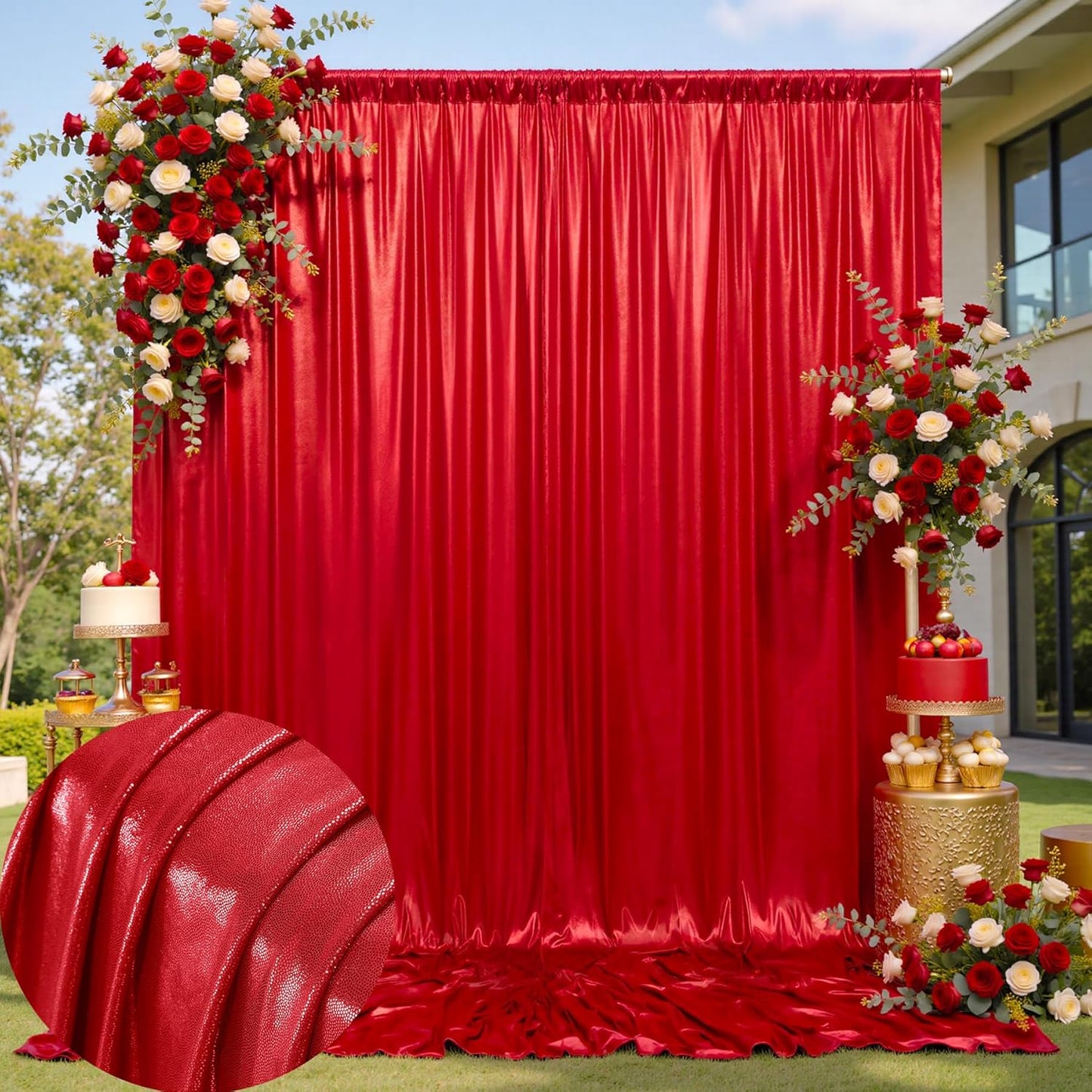 10x10 ft Wrinkle Free Red Sequin Backdrop Curtain for Parties,Thick Not Fall-Off Glitter Backdrop Drapes,2 Panels 5x10ft Shimmer Photo Back Drop Cloth for Wedding Birthday Photography Background