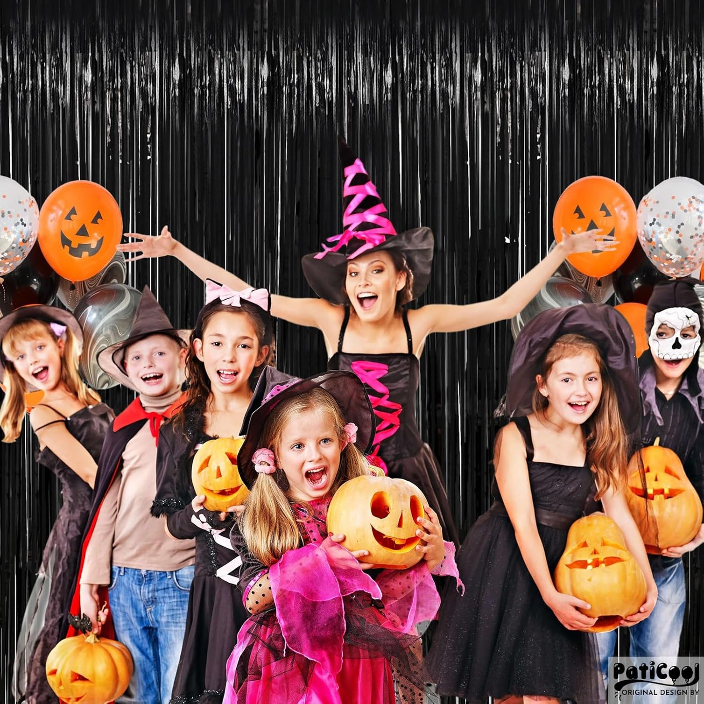 Black Streamers Party Decorations - Thicken 2 Pack 3.2 x 8.2 FT - Black Tinsel Foil Fringe Backdrop Curtains, Photo Booth Props for Birthday, Halloween, Retirement, Bachelor Party Decorations