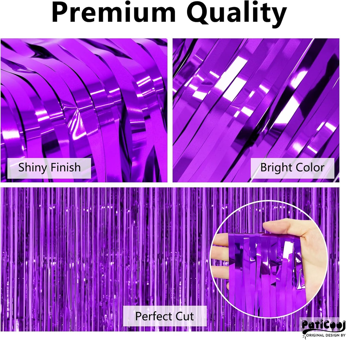 Halloween Decorations Purple Streamers - Thicken 4 Pack 3.2 x 8.2 FT - Purple Tinsel Foil Fringe Curtains, Photo Booth Props Backdrops for Birthday, Halloween, Graduation Party Decorations