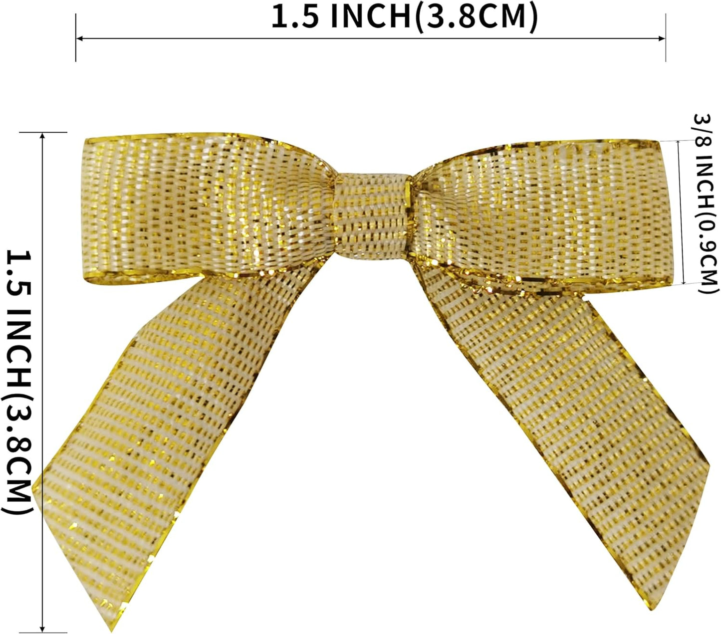 50pcs/pak 1-1/2" Mini Metallic Gold Ribbon Bows Without Twist Ties for Crafts Candy Packing Decor Christmas Halloweeen Decoration (W.Gold)