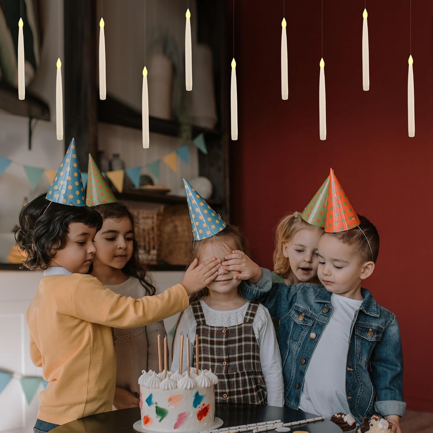 Floating Candles with Wand, 20 Pack Halloween Battery Operated LED Hanging Candles Electric Floating Candle for Halloween Party Decor Christmas 10.8in