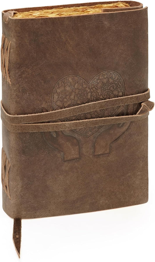 LUXEORIA Heart Journal for Women and Men, Handcrafted Leather Journal for Writing Womens, Sketchbook, Travel Diary with Unlined Deckle Paper, Distressed Brown 7x10