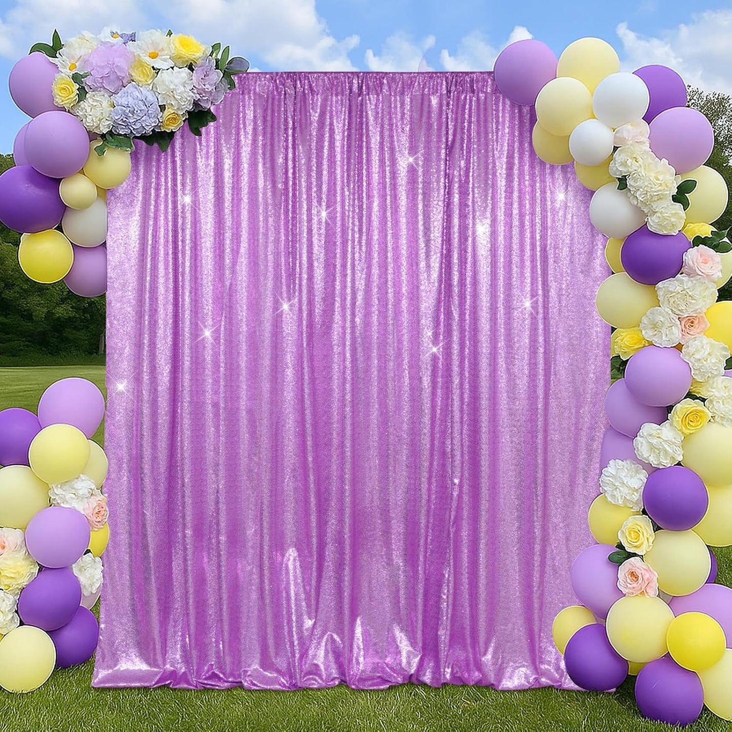 SquarePie Sequin Backdrop Less Transparent Background Sparkly Curtain for Wedding Party 4FT x 7FT Lavender