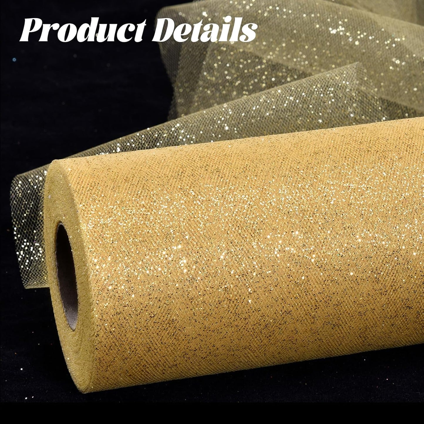Glitter Tulle Rolls 6” by 50 Yards Sparkle Tulle Fabric Ribbon Sequin Tulle Netting Rolls for DIY Tutu Skirt Wedding Birthday Party Decoration (Gold)
