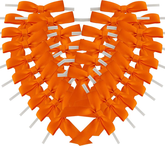 50pcs 2-1/2" Orange Twist Ties Satin Ribbon Bows in Pumpkin Color for Thanks Giving Halloween Wrapping Twist Tie Bows Hot Cutting(Orange)
