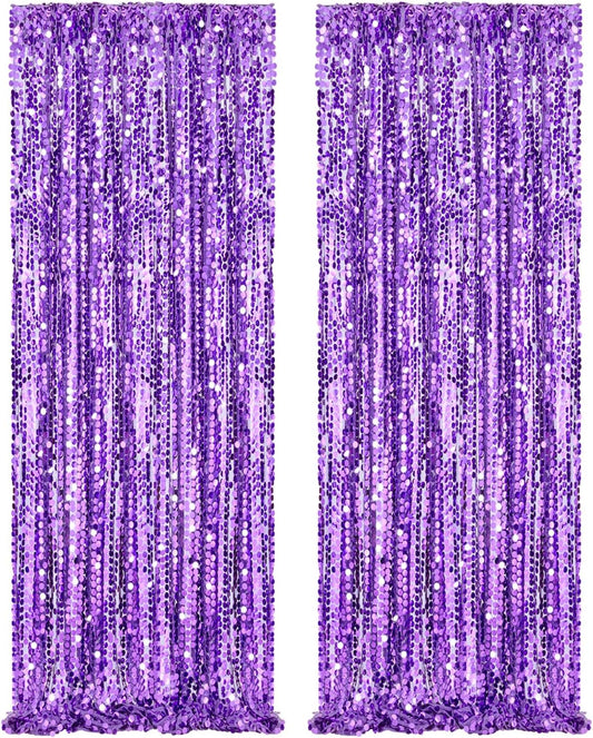 Backdrop Curtains 2 Packs 4x8FT Purple Party Theme Decoration Wedding Sequin Background